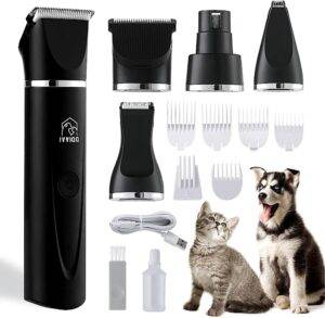 IVVIQQ Dog Grooming Kit, 4 in 1 Pet Clippers 7000 RPM Titanium Blade