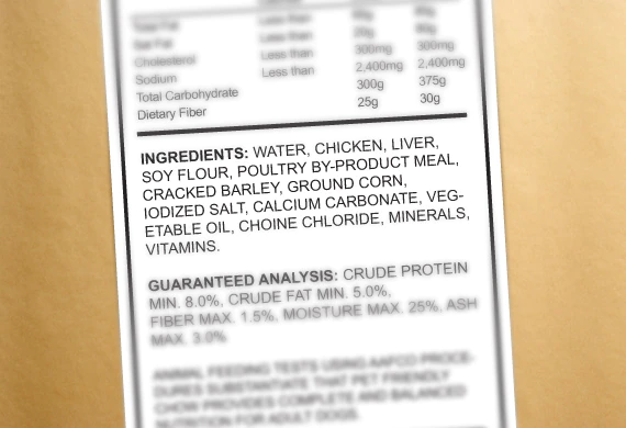 Cat Food Labels & ingredients