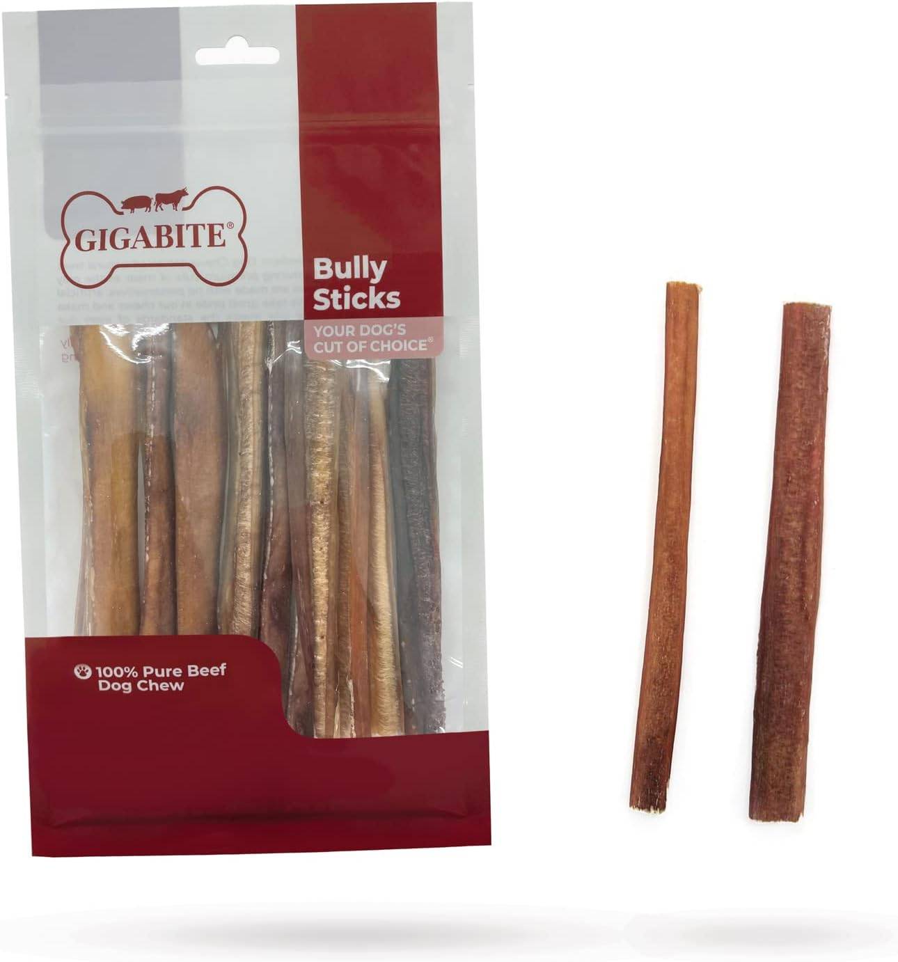GigaBite 6 Inch Natural Odor Bully Sticks Treats (10 Pack) All Natural, Free Range Beef Pizzle Dog Chews – by Best Pet Supplies